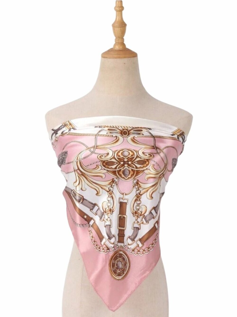 ✨Elegant Bandana Square Silky Scarf PINK Geometric Versatile Soft Luxury hijab✨ - Picture 4 of 6